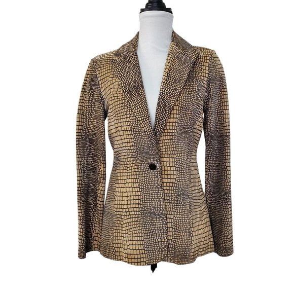 Cache Jackets & Blazers - Vintage Cache Leather Suede Brown & Black Snakeskin Pattern Jacket Blazer